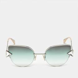 Pre Owned Fendi Green/Silver Tone Gradient FF 0242/S Crystal Cat Eye Sunglasses