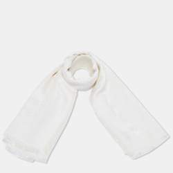 Pre Owned Fendi Cream Monogram Jacquard Silk Shawl