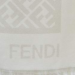 Pre Owned Fendi Cream Monogram Jacquard Silk Shawl
