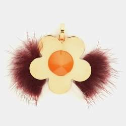 Pre Owned Fendi Resin Fox Fur Gold Tone Charm
