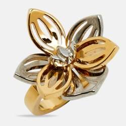 Pre Owned Fendi  Flower  Two Tone Ring Size 54