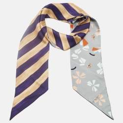 مملوكة مسبقًا Fendi Grey Monster Eyes Silk Wrappy Scarf 