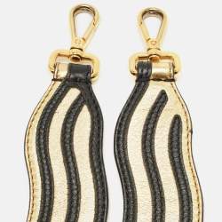 مملوكة مسبقًا Fendi Wave Stripe Bag Shoulder Strap Gold/Black Leather