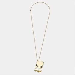مملوكة مسبقًا Fendi Monster Enamel Gold Tone Tag Necklace