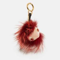 مملوكة مسبقًا Fendi Crystal Eye Cube Monster Red Fox Fur and Leather Bag Charm