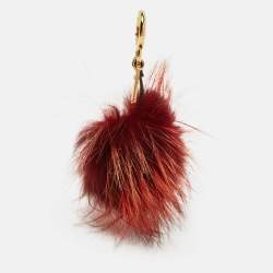 مملوكة مسبقًا Fendi Crystal Eye Cube Monster Red Fox Fur and Leather Bag Charm