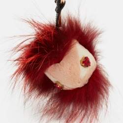 مملوكة مسبقًا Fendi Crystal Eye Cube Monster Red Fox Fur and Leather Bag Charm