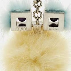 مملوكة مسبقًا Fendi Bag Charm Yellow/Blue Fox Fur Hypnoteyes Chick Pom Pom 