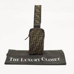 مملوكة مسبقًا حمالة حقيبة كتف فندي بو تش حمالة مع جيب للهاتف قماش زوكا بني تبغ