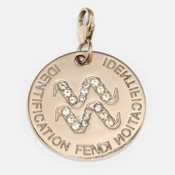 مملوكة مسبقًا Fendi Gold Tone Hardware Crystal Identification Pendant