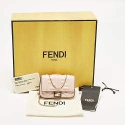 Pre Owned Fendi Baguette Nano Charm Pink FF Embossed Leather