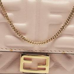Pre Owned Fendi Baguette Nano Charm Pink FF Embossed Leather