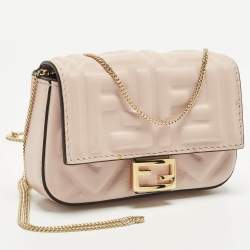 Pre Owned Fendi Baguette Nano Charm Pink FF Embossed Leather