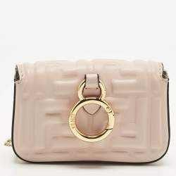 Pre Owned Fendi Baguette Nano Charm Pink FF Embossed Leather