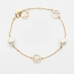 مملوكة مسبقًا Fendi  F Is Fendi Crystals Faux Pearls Gold Tone Bracelet