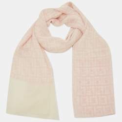 Pre Owned Fendi White/Pink FF Print Silk Scarf 