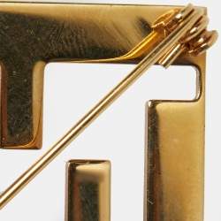 Pre Owned Fendi FF Green Enamel Gold Tone Brooch
