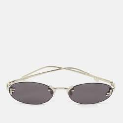 Pre Owned Fendi  Rimless Black Silver Tone Oval Sunglasses