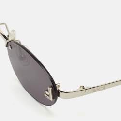 Pre Owned Fendi Rimless Black Silver Tone Oval Sunglasses