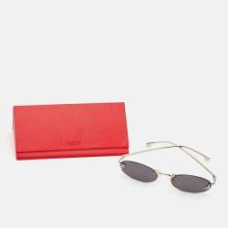 Pre Owned Fendi Rimless Black Silver Tone Oval Sunglasses