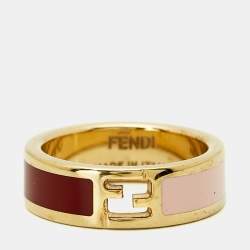 Pre Owned Fendi  Fendista Enamel Gold Tone Ring Size 54
