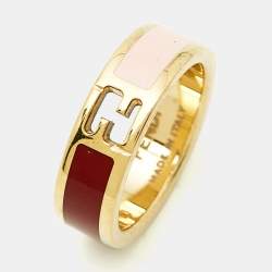 Pre Owned Fendi  Fendista Enamel Gold Tone Ring Size 54