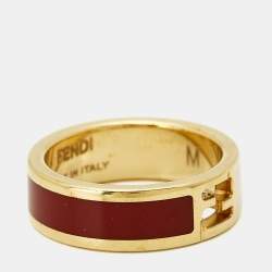Pre Owned Fendi  Fendista Enamel Gold Tone Ring Size 54
