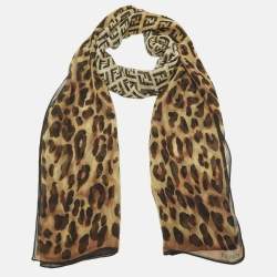 Pre Owned Fendi Brown Leopard Print Silk Scarf