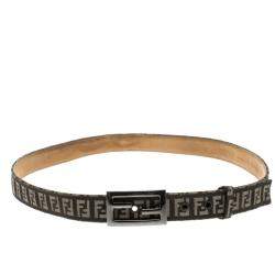 Fendi Beige Canvas Leather Zucca Studded Belt Size 90/36