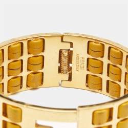 Pre Owned Fendi Fendista Woven Leather Gold Tone Bracelet M