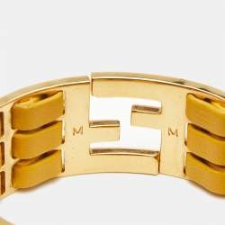 Pre Owned Fendi Fendista Woven Leather Gold Tone Bracelet M