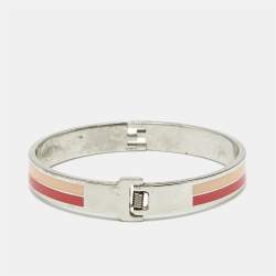 Pre Owned Fendi The Fendista Bicolor Stripe Enamel Silver Tone Bracelet M