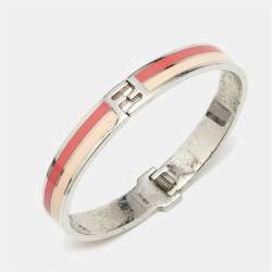 Pre Owned Fendi The Fendista Bicolor Stripe Enamel Silver Tone Bracelet M