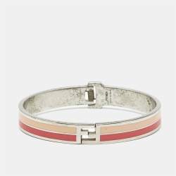 Pre Owned Fendi The Fendista Bicolor Stripe Enamel Silver Tone Bracelet M