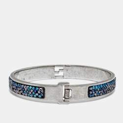 Pre Owned Fendi FF Crystal Studded Gold Tone Bracelet