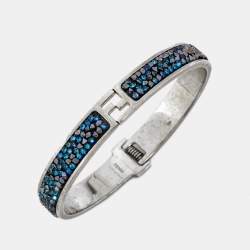 Pre Owned Fendi FF Crystal Studded Gold Tone Bracelet