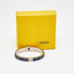 Pre Owned Fendi FF Crystal Studded Gold Tone Bracelet