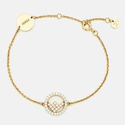 مملوكة مسبقًا Fendi F is Fendi Crystal Gold Tone Bracelet