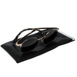 Pre Owned Fendi Black/Gold Plated  FF0090/S Round Sunglasses