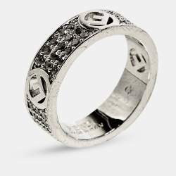 Pre Owned Fendi F is Fendi Crystal Pavé Silver Tone Band Ring Size 50