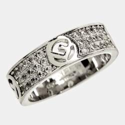 Pre Owned Fendi F is Fendi Crystal Pavé Silver Tone Band Ring Size 50