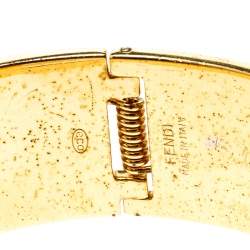 Pre Owned Fendi Fendista Black Brown Enamel Gold Tone Wide Bracelet M