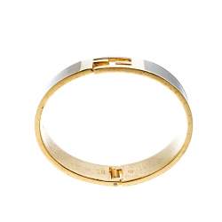 Pre Owned Fendi Fendista Black Brown Enamel Gold Tone Wide Bracelet M