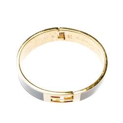 Pre Owned Fendi Fendista Black Brown Enamel Gold Tone Wide Bracelet M