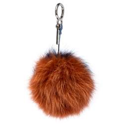Pre Owned Fendi Orange/Blue Fox Fur Pom Pom Bag Charm