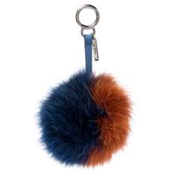 Pre Owned Fendi Orange/Blue Fox Fur Pom Pom Bag Charm