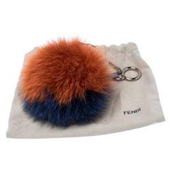 Pre Owned Fendi Orange/Blue Fox Fur Pom Pom Bag Charm