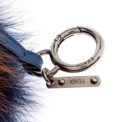 Pre Owned Fendi Orange/Blue Fox Fur Pom Pom Bag Charm