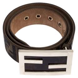 Fendi Brown Zucca Canvas FF Buckle Belt 90CM