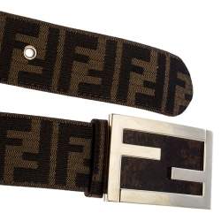 Fendi Brown Zucca Canvas FF Buckle Belt 90CM